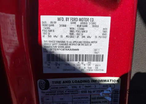 2010 Ford F-150 Fx2 Sport/Xl/Xlt z USA, uszkodzony, nr VIN 1FTEW1C87AKA59449